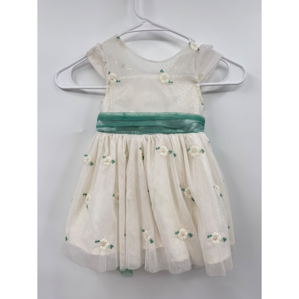Jessica Simpson 18M Floral Tulle Dress Toddler White Sage Green Swiss Dot Party